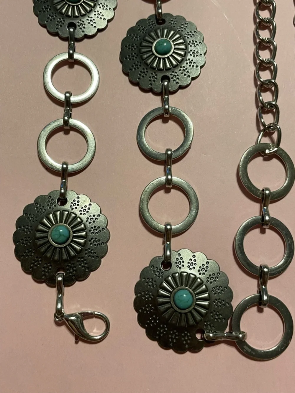 Faux Turquoise Silver Tone Concha Belt #9382 💎